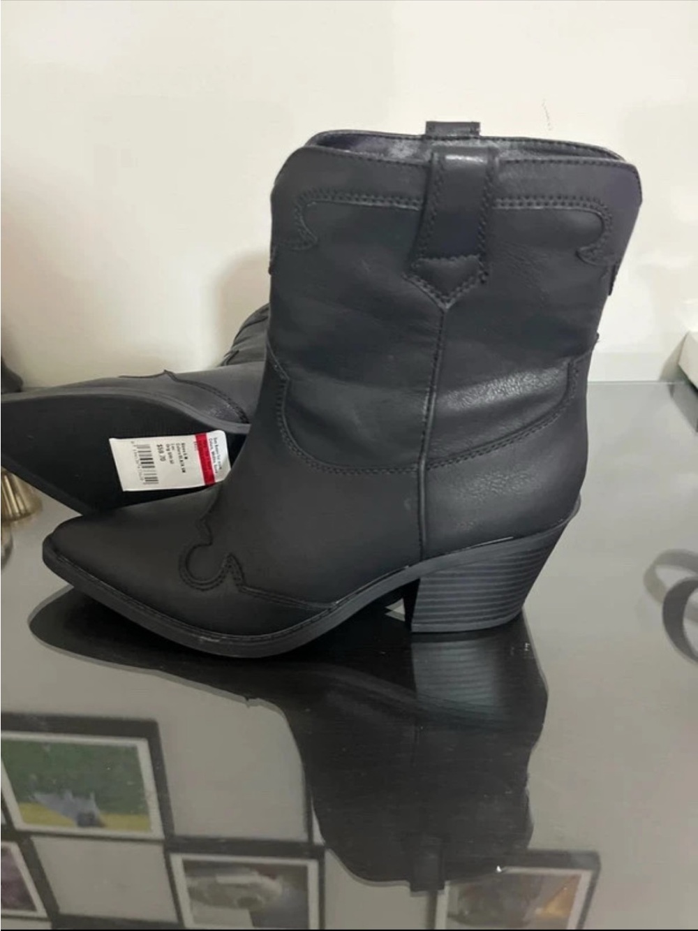 Sun + Stone Black Western-Style Heeled Ankle Boots